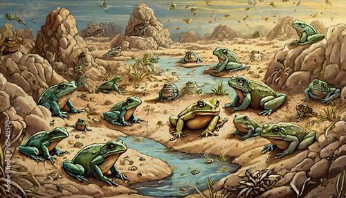 Exodus. The Plague of Frogs in Egypt. God's Second Plague on Egypt. Bible.   photo