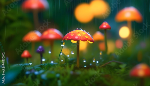 a colorful mushroom with a red and yellow mushroom in the background