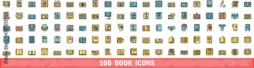 100 book icons set. Color line set of book vector icons thin line color flat on white photo