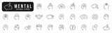 Set of mental related line icons. Mind, brain, depression, disorder, head, health etc. Editable stroke