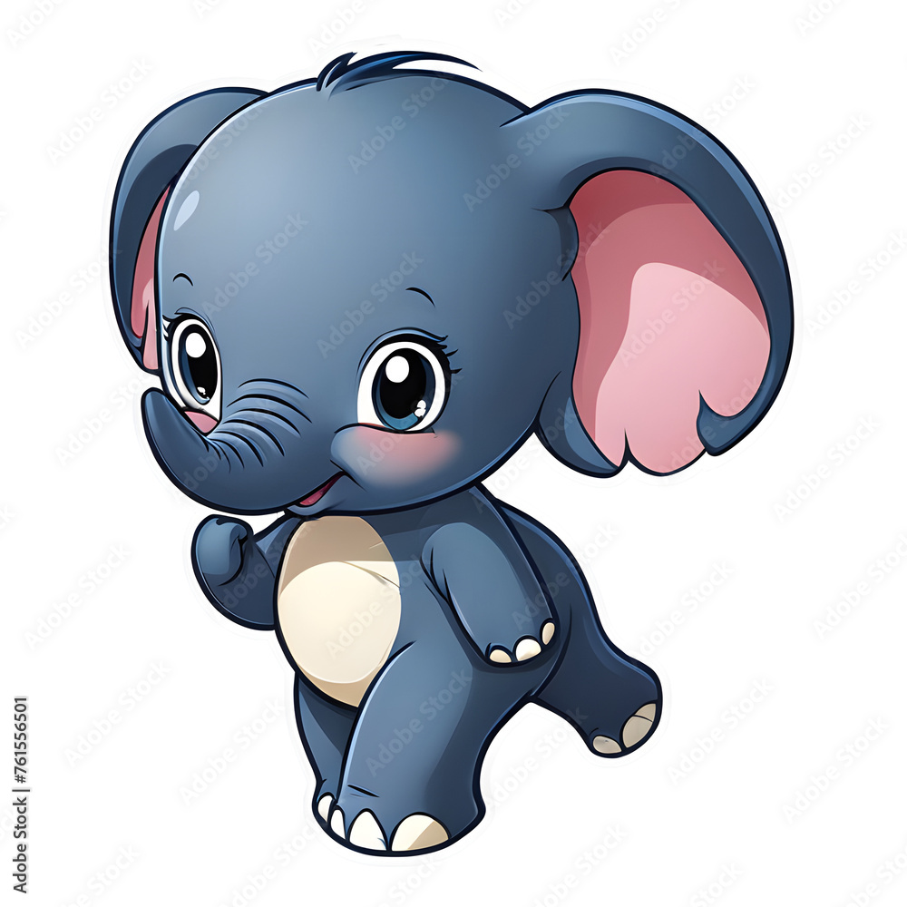 Obraz premium Sticker Smiling Cartoon Elephant Illustration, Elephant Transparency 