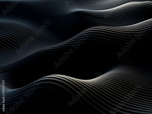 Contemporary black background with geometric waves. AI Generation.