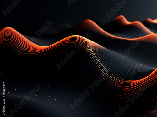 Geometric waves create a mesmerizing black bg. AI Generation.