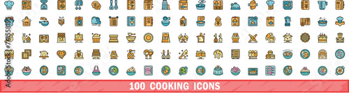 100 cooking icons set. Color line set of cooking vector icons thin line color flat on white photo