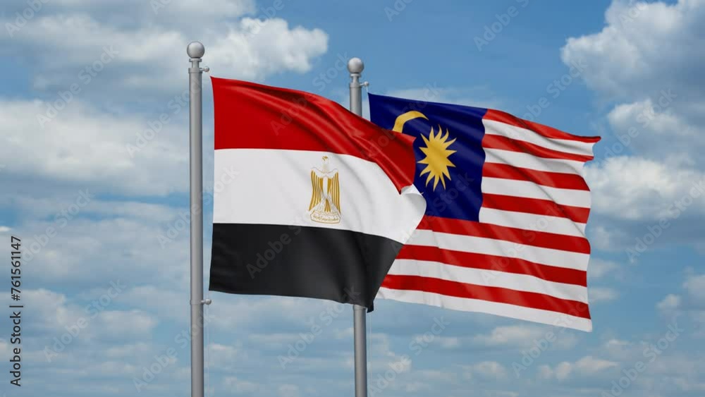 Malaysia and Egypt two flags waving together, looped video, two country cooperation concept Malaysia and Egypt two flags waving together, looped video, two country cooperation concept