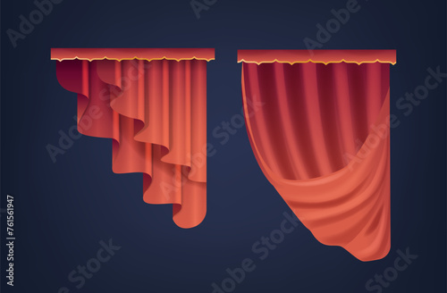 Bold, Velvety Red Theater Curtains Cascade From Above, Framing The Anticipation Of The Drama Theatre Hall Stage