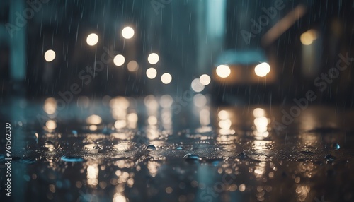 rainy day in the city, rainy day scene, empty street, rain drops on the ground © Gegham