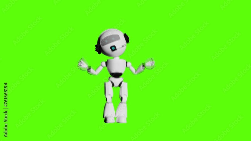 jumping cute artificial intelligence mechanical robot on green screen jumping cute artificial intelligence mechanical robot on green screen