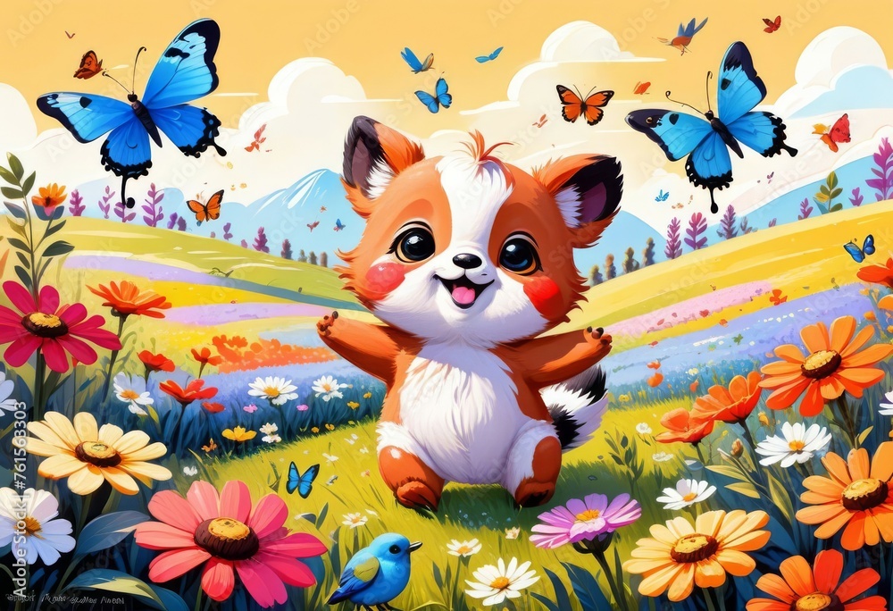 happy animal in a field of daisies. happy animal in a field of daisies.