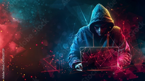 man with sweatshirt and hood on a laptop hacker concept, computer, cyber security, pirate, man, network, internet, browsing, attack, laptop, virus, cell phone photo