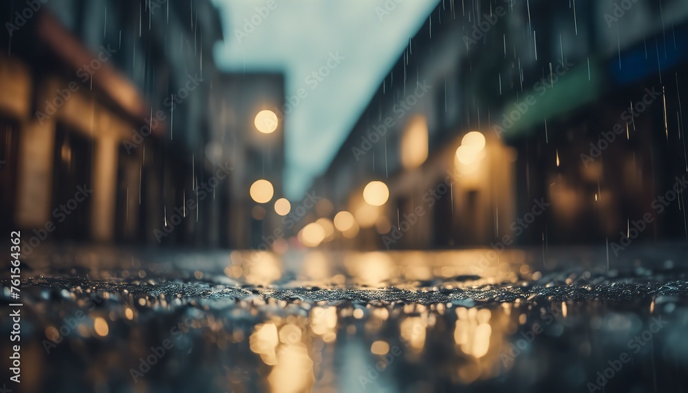 rainy day in the city, rainy day scene, empty street, rain drops on the ground - obrazy, fototapety, plakaty 