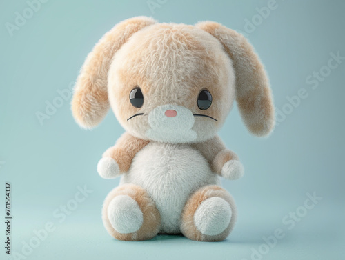 Cute kawaii squishy bunny plush toy on plain background with soft smooth lighting. 