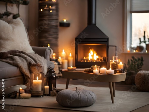 Cozy Christmas Fireplace in a Church Room