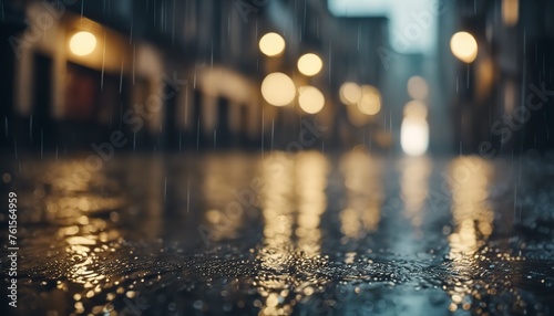 rainy day in the city, rainy day scene, empty street, rain drops on the ground © Gegham