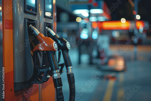 Fuel nozzle or fuel dispenser in gas station, one of the world's most traded commodities and vital to the economy, increase and decrease in oil prices, demand supply in oil