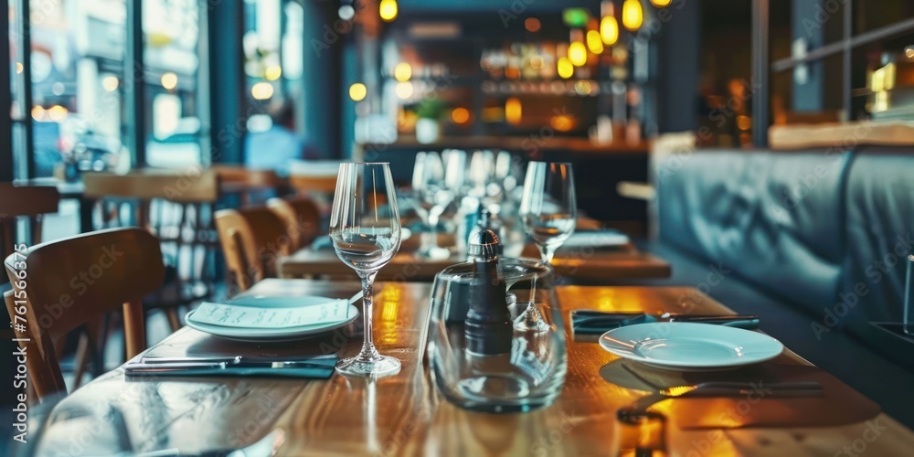 A photo of restaurant dining with plate glass on table