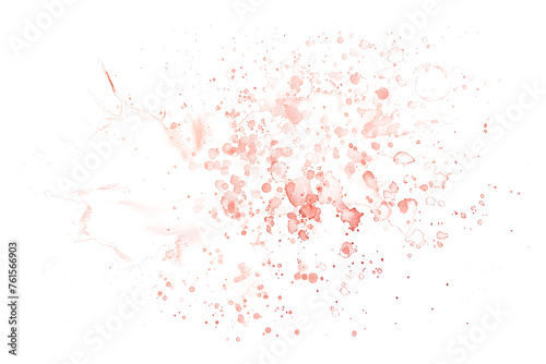 Peach watercolor paint splatter on white background.
