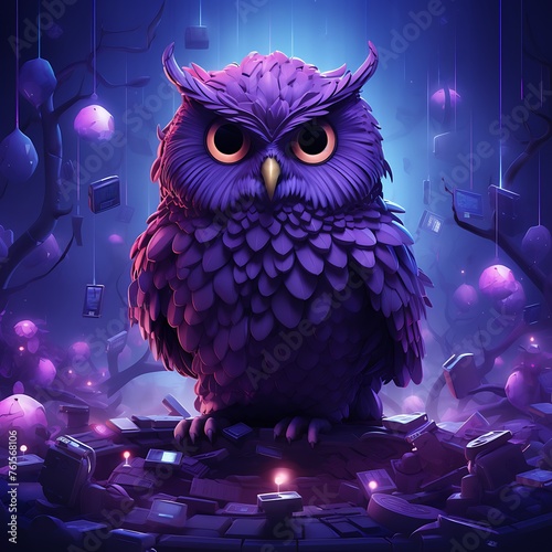 a purple anthropomorphic Owl  a Digital portrait of a Purple Owl