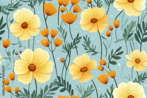 Yellow Flowers on Blue Background
