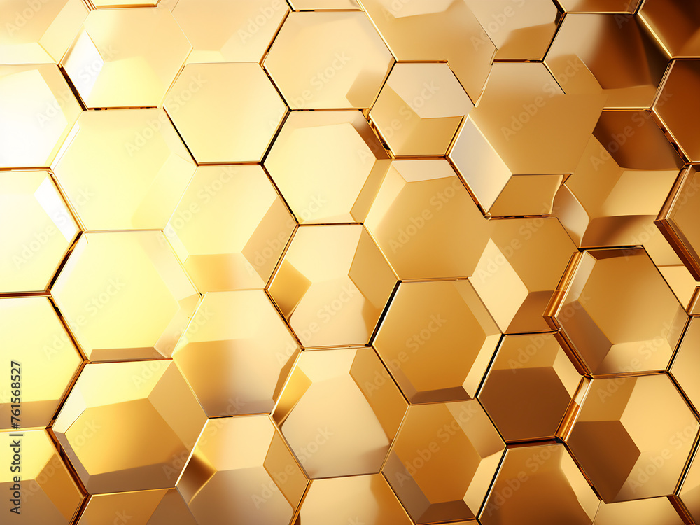 Shimmering polyhedrons on a golden backdrop. AI Generation. Shimmering polyhedrons on a golden backdrop. AI Generation.
