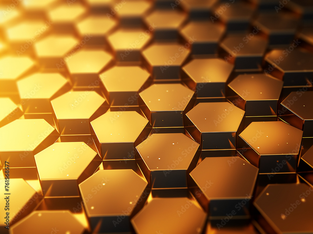 A captivating display of polyhedrons on gold. AI Generation. A captivating display of polyhedrons on gold. AI Generation.