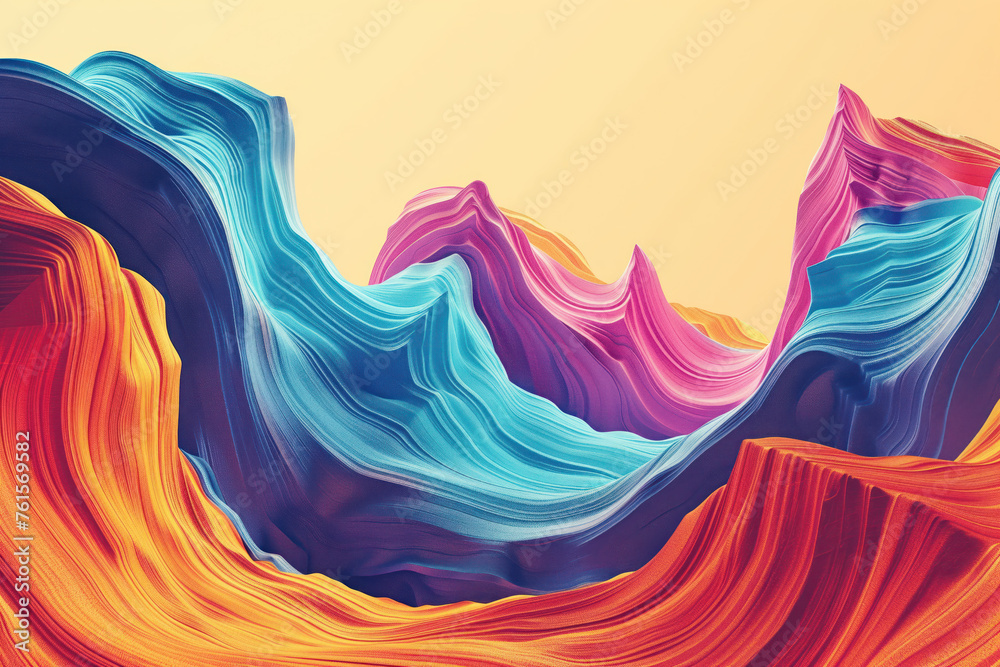 Surreal colorful landscape inspired by Grand Canyon. Rock texture, rock formations. Abstract colorful background image. Created with Generative AI technology - obrazy, fototapety, plakaty 