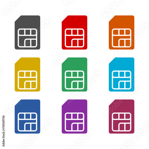 SIM card icon isolated on white background. Set icons colorful