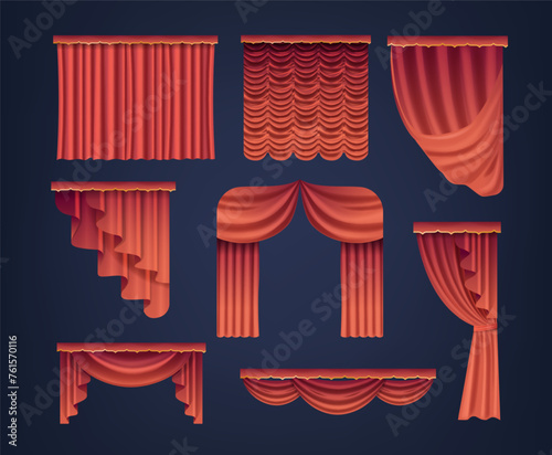 Red Theater Curtains, Velvet Canvas, Symbolize The Anticipation And Grandeur Of Live Performances, Realistic 3d Vector