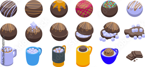 Chocolate bomb icons set isometric vector. Food dessert. Cooking cooca