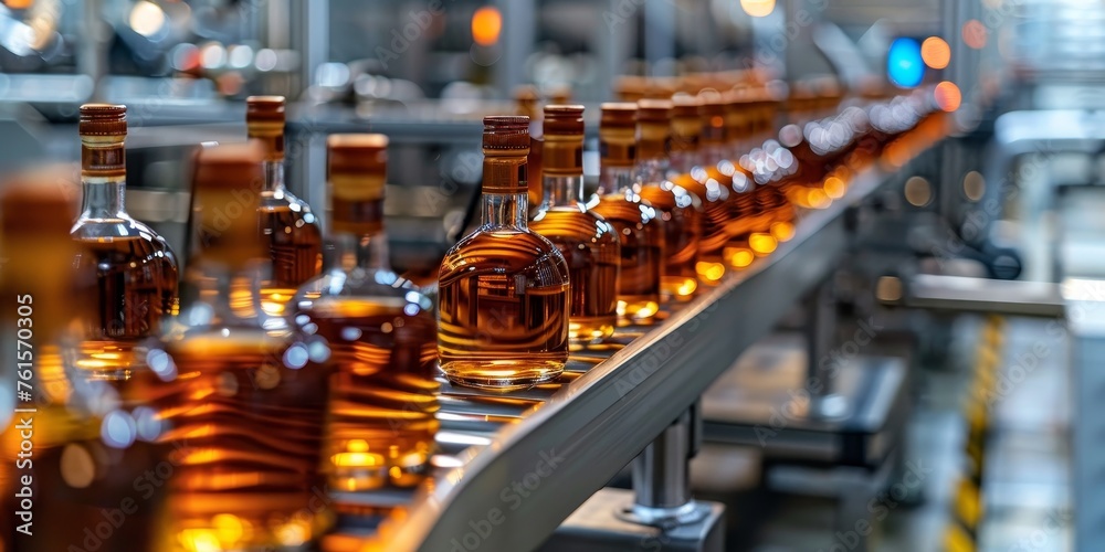 A row of bottles on a conveyor belt