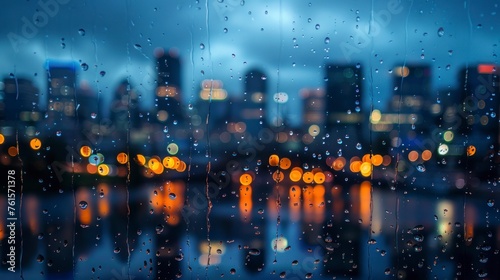 view of the city out of focus at night with rain in high resolution and high quality
