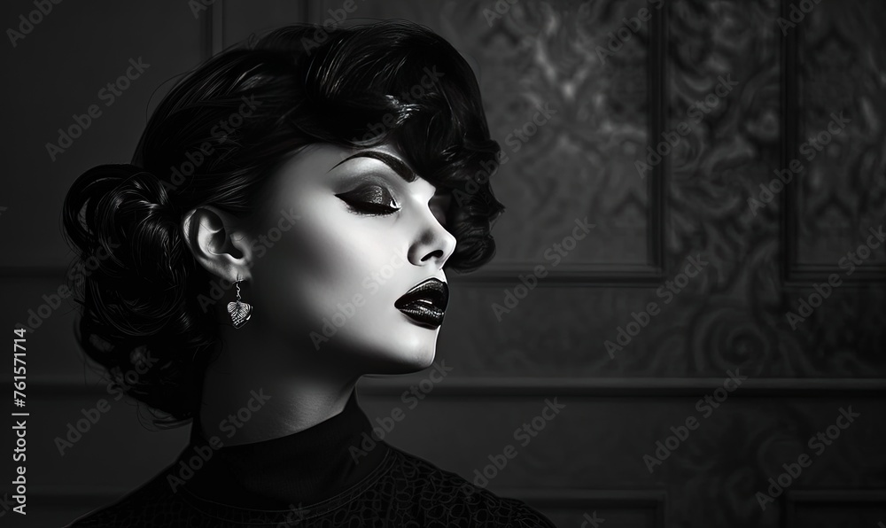 Beautiful girl with elegant hairstyle in black and white colors
