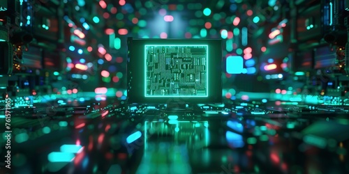 Abstract 3d rendering of circuit city connection. cyberpunk AI with electric pulses. Circuit board. Power of Central Computer Processors ,CPU on motherboard digital chip.Technology science background