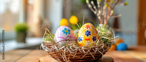 Easter Celebration, Decorated eggs and greetings, Spring Festivity