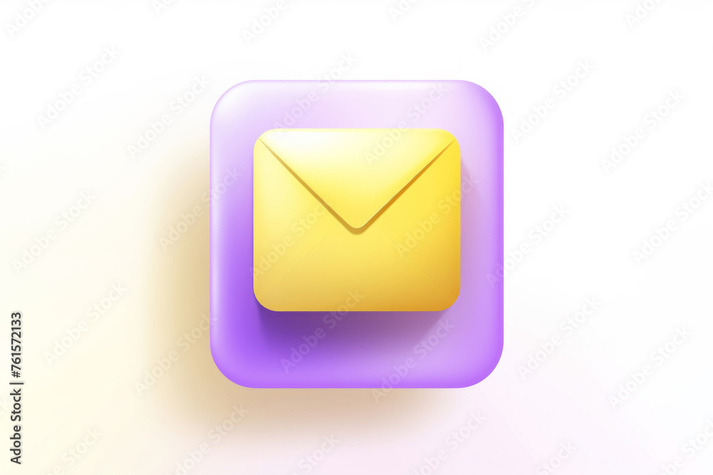 Yellow email icon on violet and white background, letter notification in 3d design style Yellow email icon on violet and white background, letter notification in 3d design style