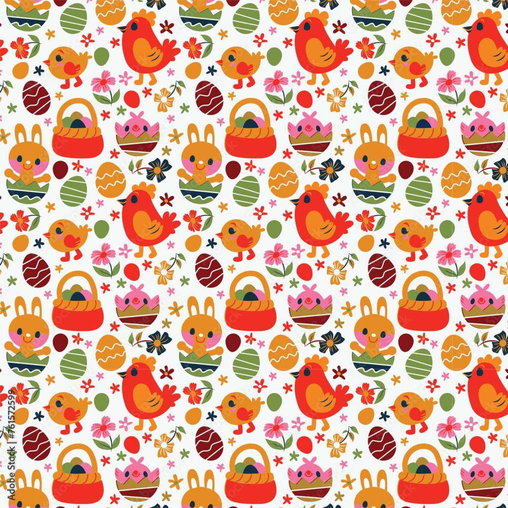 Cute Rabbit Chick Eggs Easter Pattern Design