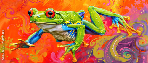 Joyful Leap, Frog on a vibrant background, Whimsical Wildlife