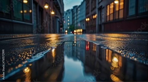 rainy day in the city  rainy day scene  empty street  rain drops on the ground