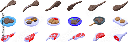 Lamb chop icons set isometric vector. Meat product. Ingredient meal fillet photo