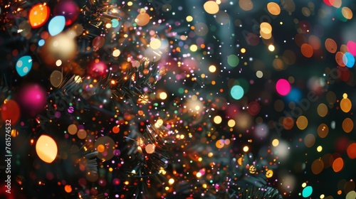 Glowing Christmas light bokeh confetti and sparkle background texture
