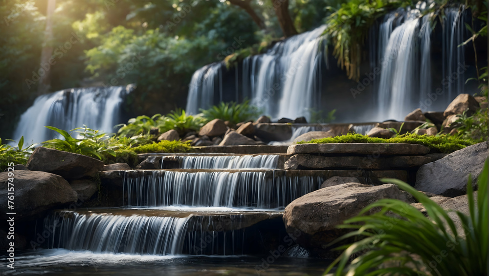 Elegant Podium with Cascading Waterfalls for promote Cosmetic Concept