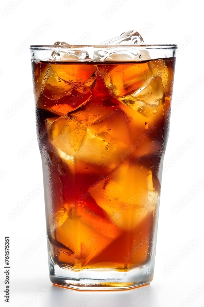 Iced Tea in Glass with Ice Cubes, Cold Refreshing Drink Isolated on White Background