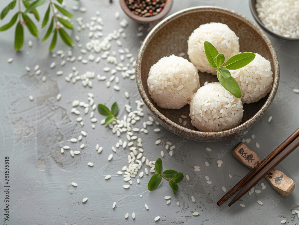 Minimalistic style rice ball background concept with empty space. Minimalistic style rice ball background concept with empty space.