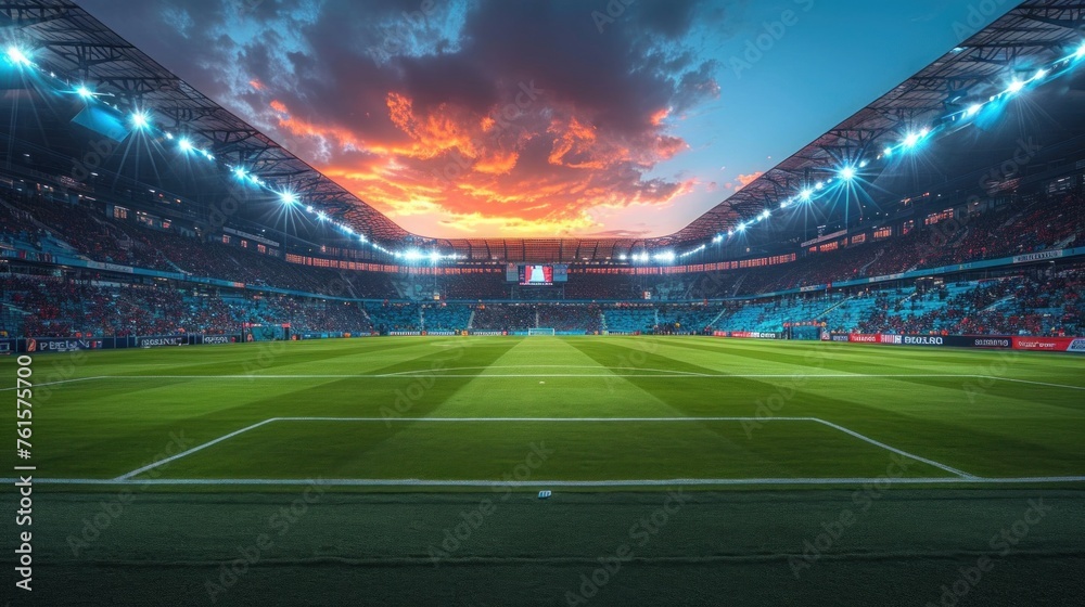 Illuminated Football Stadium Awaits Fans for an Evening Match Under Bright Lights Illuminated Football Stadium Awaits Fans for an Evening Match Under Bright Lights