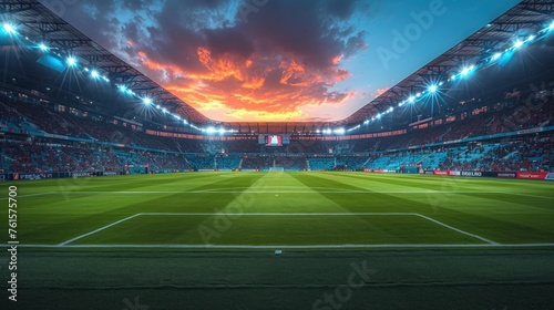 Illuminated Football Stadium Awaits Fans for an Evening Match Under Bright Lights © photolas