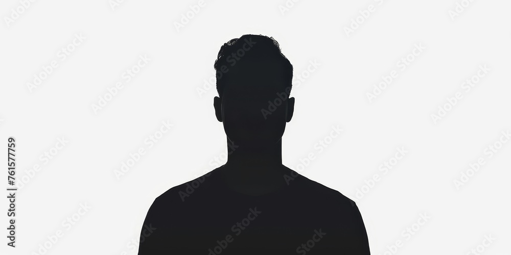 A man's head is shown in silhouette on a white background