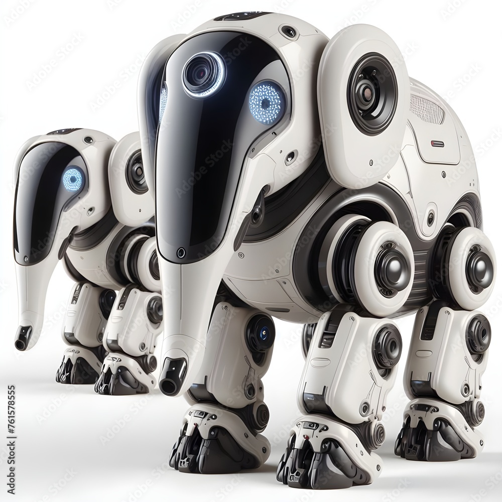 AI GENERATES 3D FUTURISTIC ELEPHANT SMART ROBOT SCI-FI BLACK AND WHITE COLOR WITH A CAMERA ON SEVERAL SIDES AI GENERATES 3D FUTURISTIC ELEPHANT SMART ROBOT SCI-FI BLACK AND WHITE COLOR WITH A CAMERA ON SEVERAL SIDES