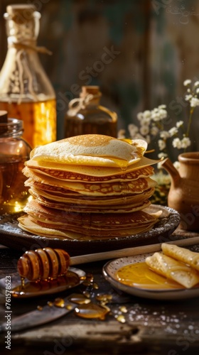greeting card 3D, with Maslenitsa, pancakes, honey © marimalina