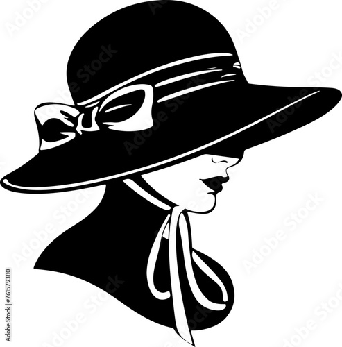 Elegant Lady with Vintage Hat Silhouette - Fashionable Icon for Stylish Imagery © OVAVOai