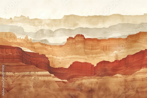 Surreal colorful landscape inspired by Grand Canyon. Rock texture, rock formations. Abstract colorful background image. Created with Generative AI technology © Artem